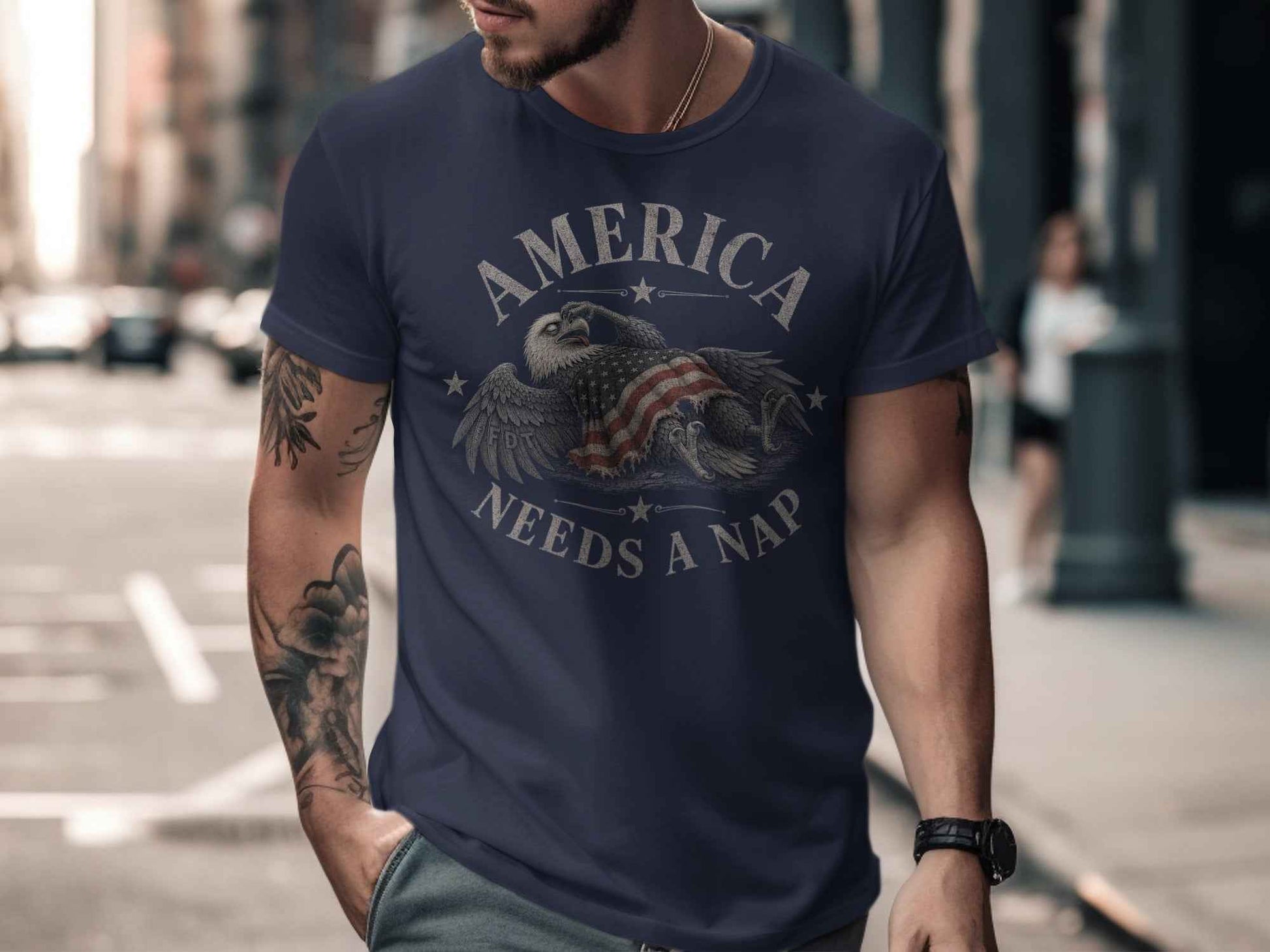 America Needs A Nap" Eagle Graphic T-Shirt