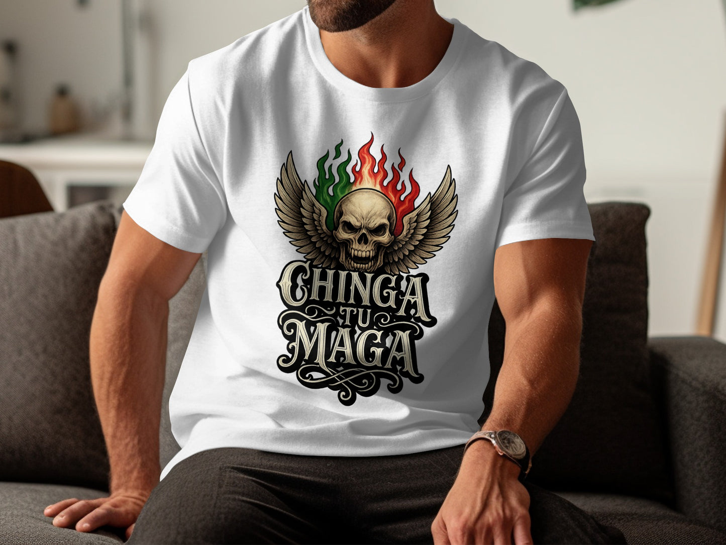 Chinga Tu Maga Skull Design Graphic Tee Shirt product