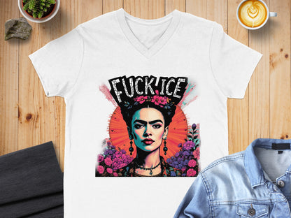 Artistic Bold Frida Kahlo Design V Neck T-shirt