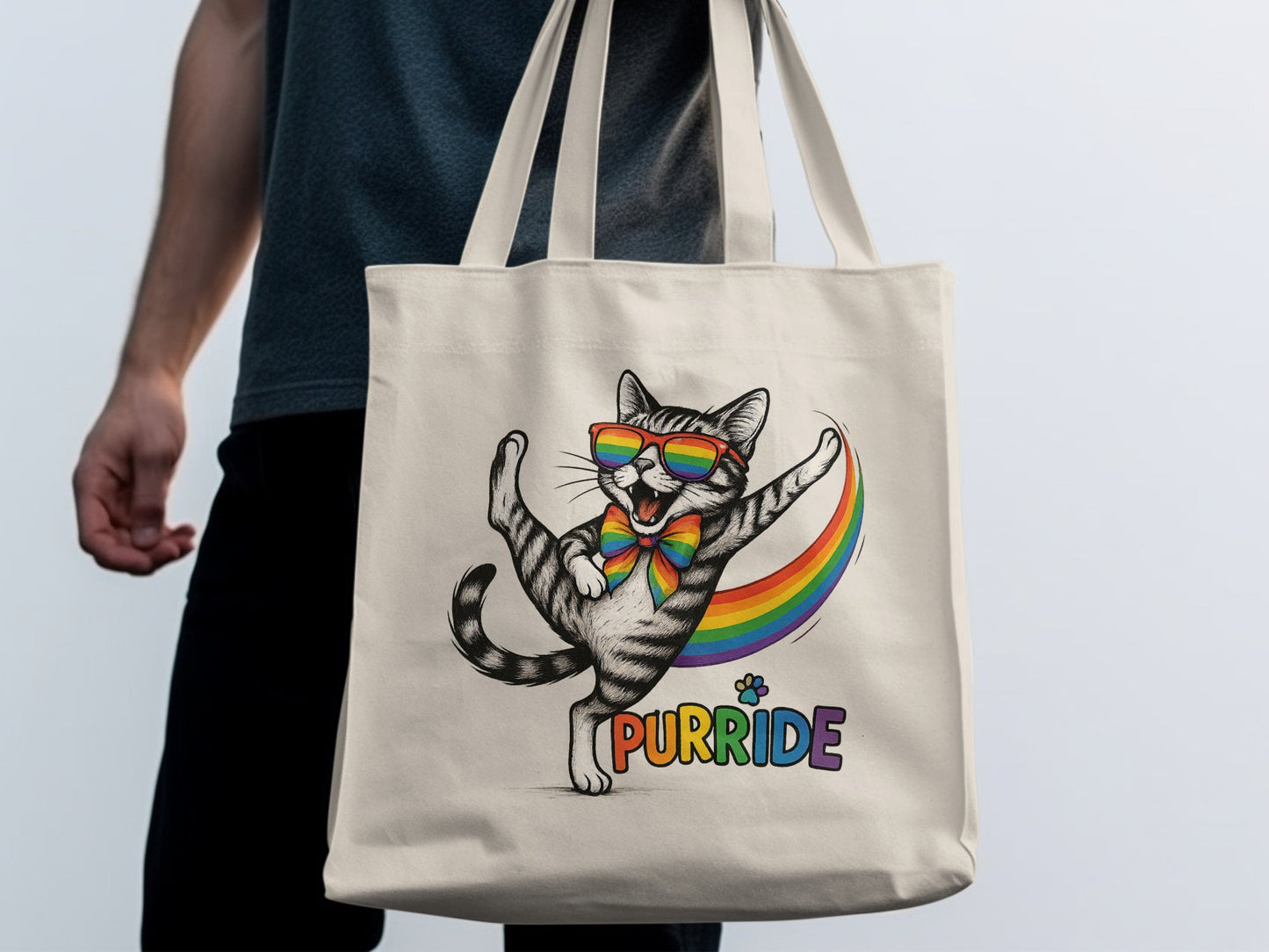 Colorful Purride Cat Design Tote Bag product type