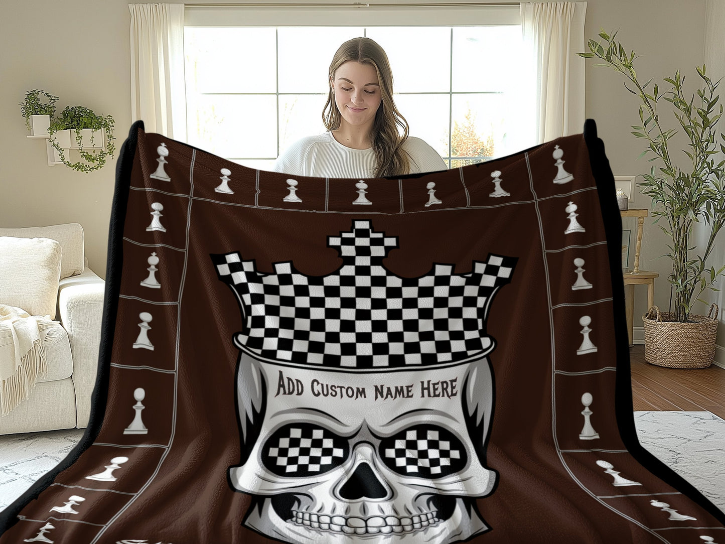 Chessboard Skull Design Personalized Blanket product