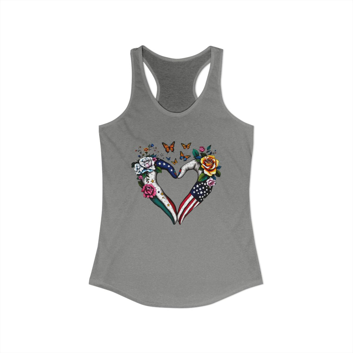 Heart Design With USA Flag and Flowers Tank Top