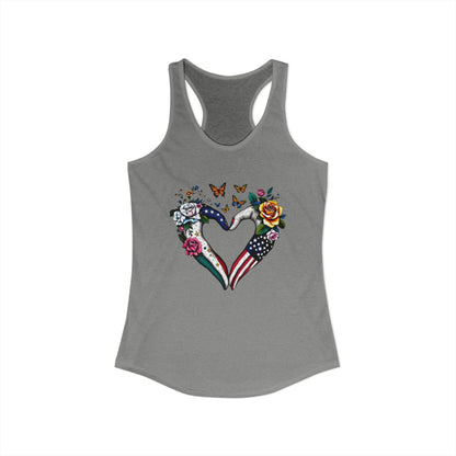 Heart Design With USA Flag and Flowers Tank Top
