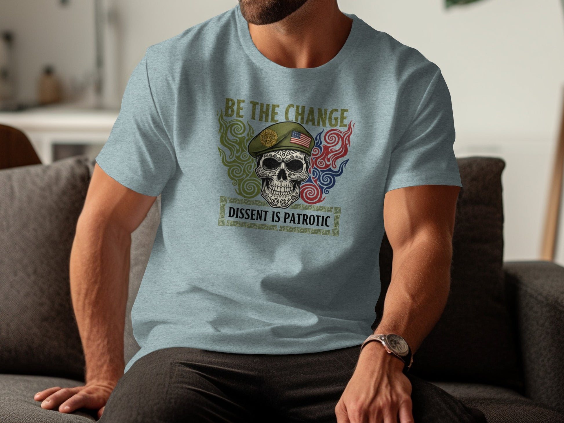 Be the Change Dissent is Patriotic Skull Graphic Shirt
