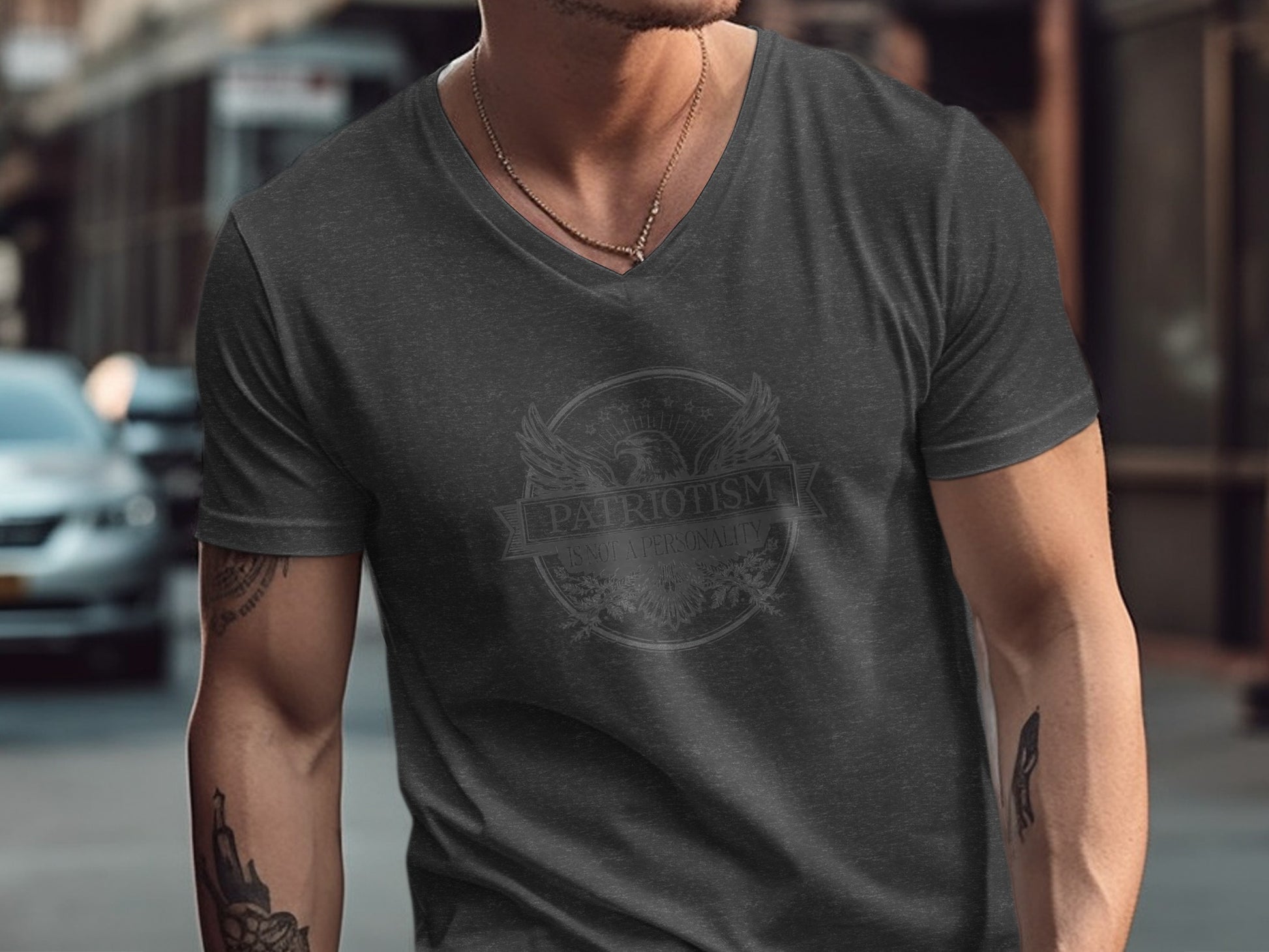 Patriotic Eagle Graphic Design V-Neck T-Shirt Product