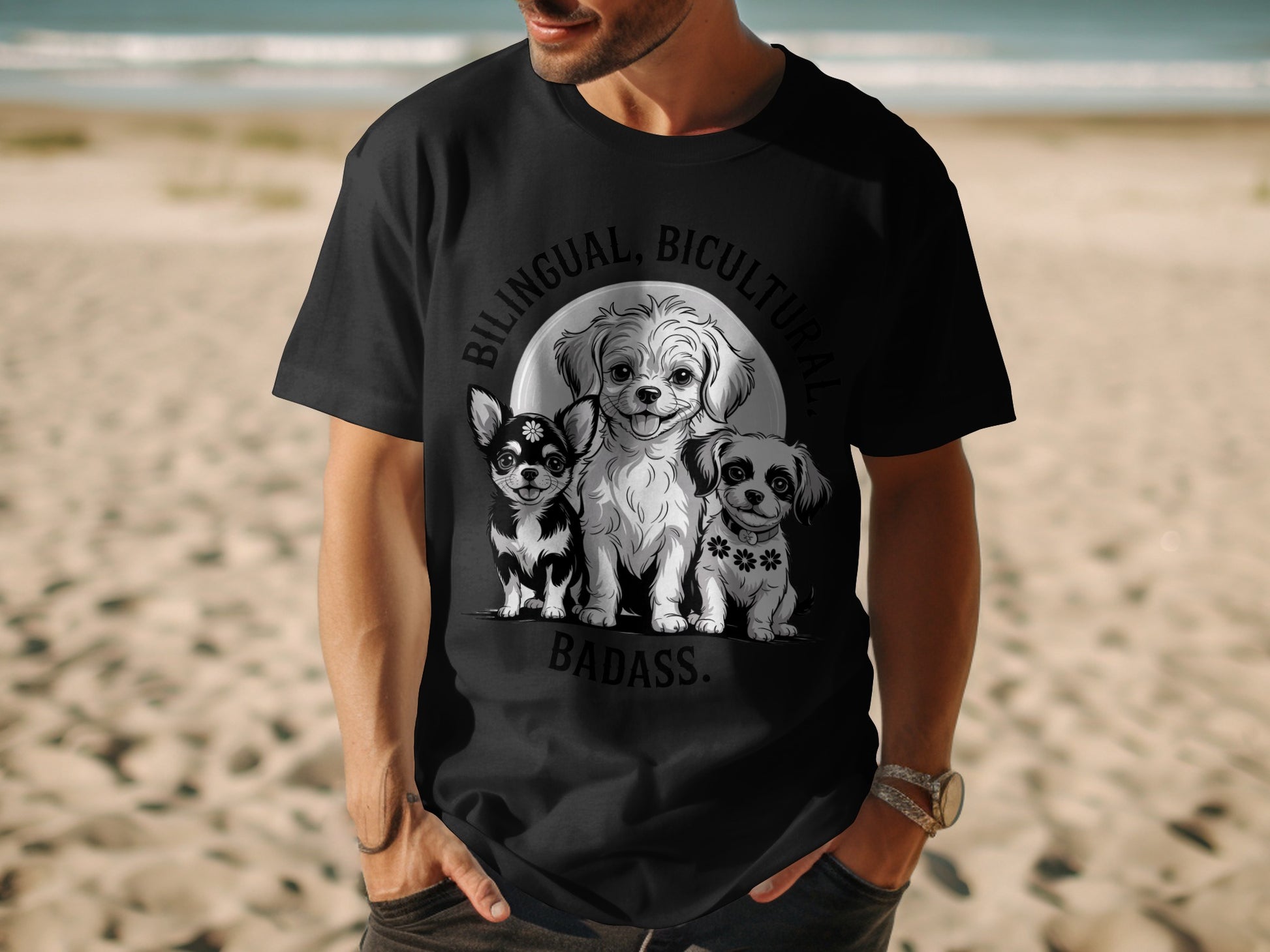 Bilingual Bicultural Badass Adorable Dogs T-Shirt Product
