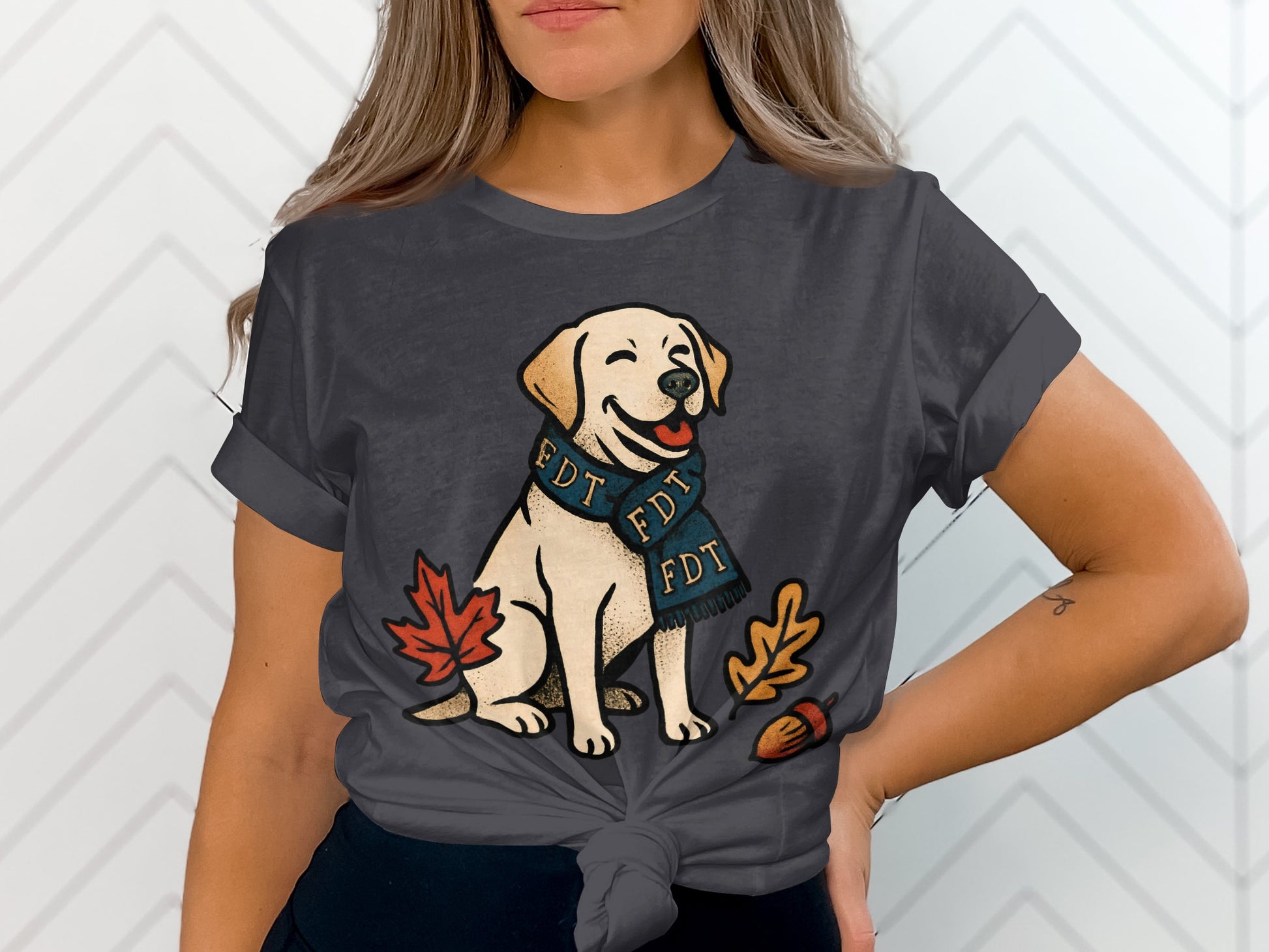 Happy Dog with Scarf Embroidered Design T-shirt