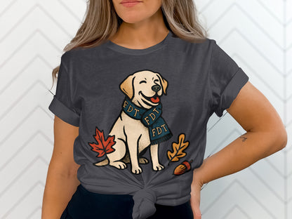 Happy Dog with Scarf Embroidered Design T-shirt