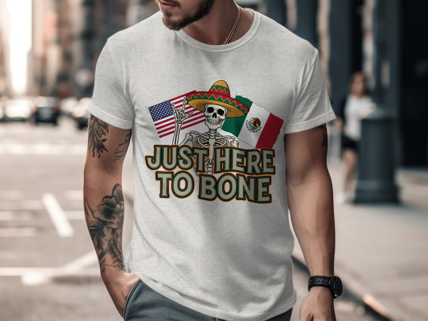 Patriotic Skeleton Just Here to Bone T-Shirt product