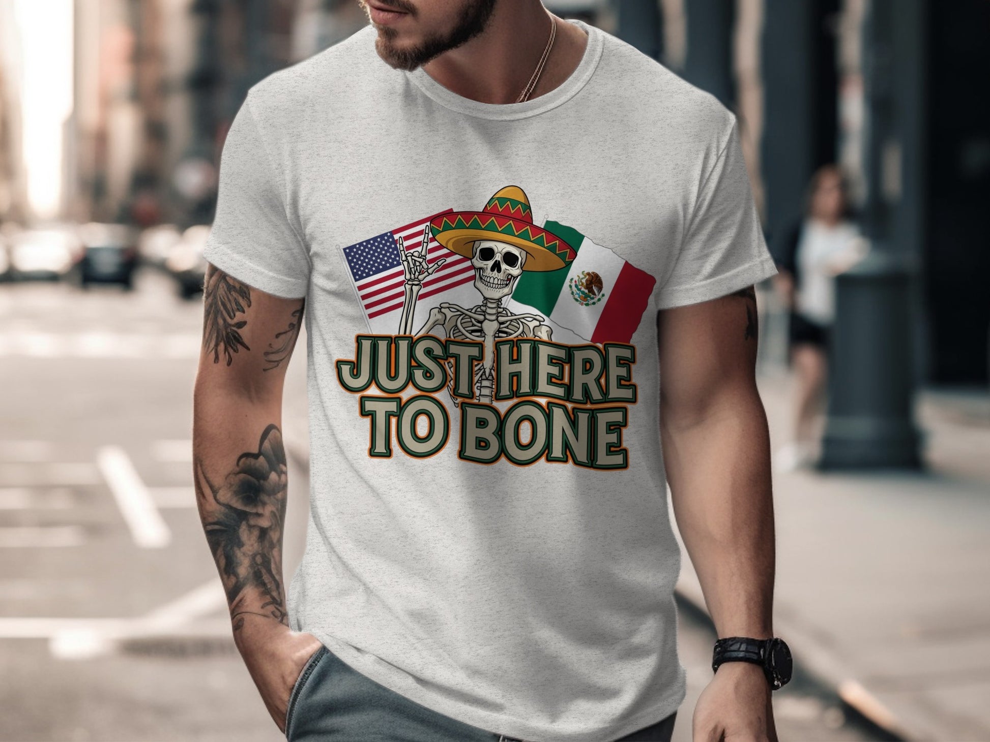 Patriotic Skeleton Just Here to Bone T-Shirt product