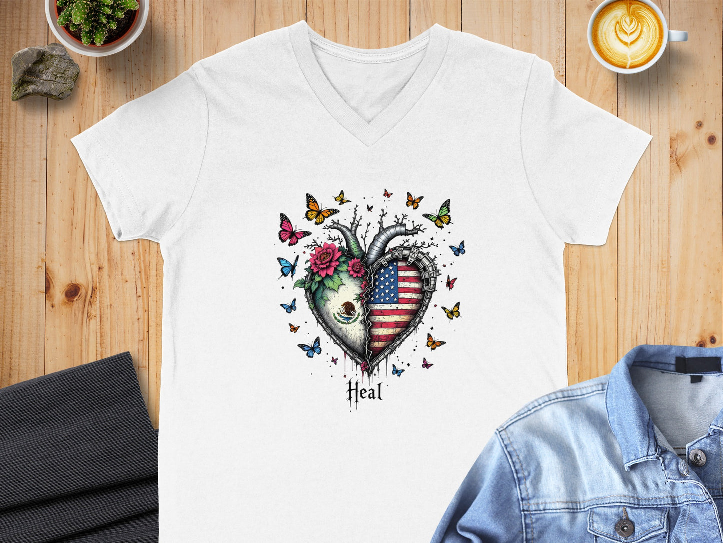 Heart Shaped Flag and Butterflies Printed Shirt Product