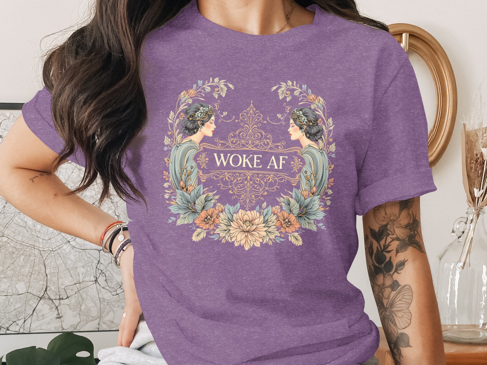 Woke AF Women's Graphic Tee with Floral Design