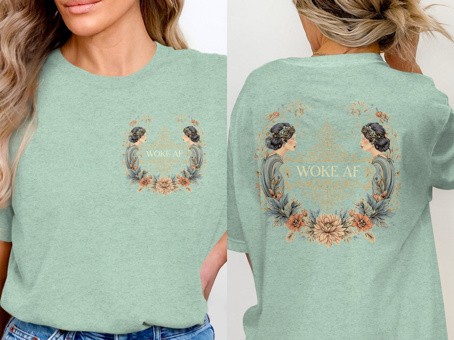 Woke AF Artistic Floral Design Tee Shirt for Women