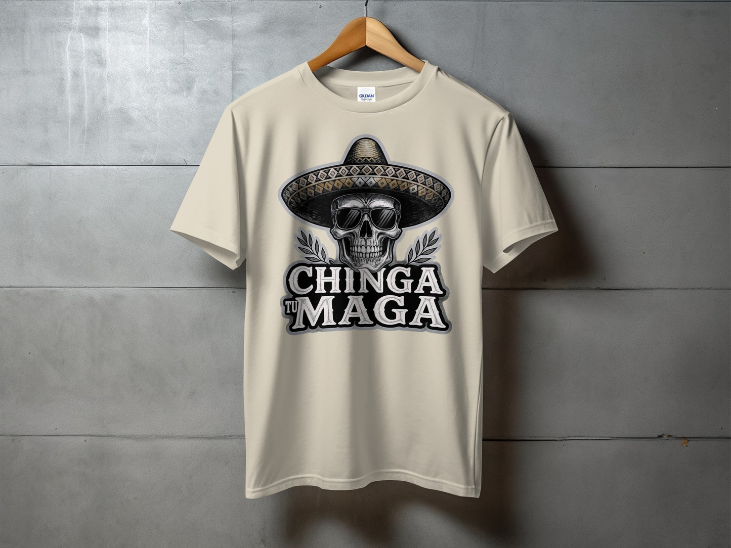 Chinga Tu Maga Skull Sombrero Design T-Shirt product