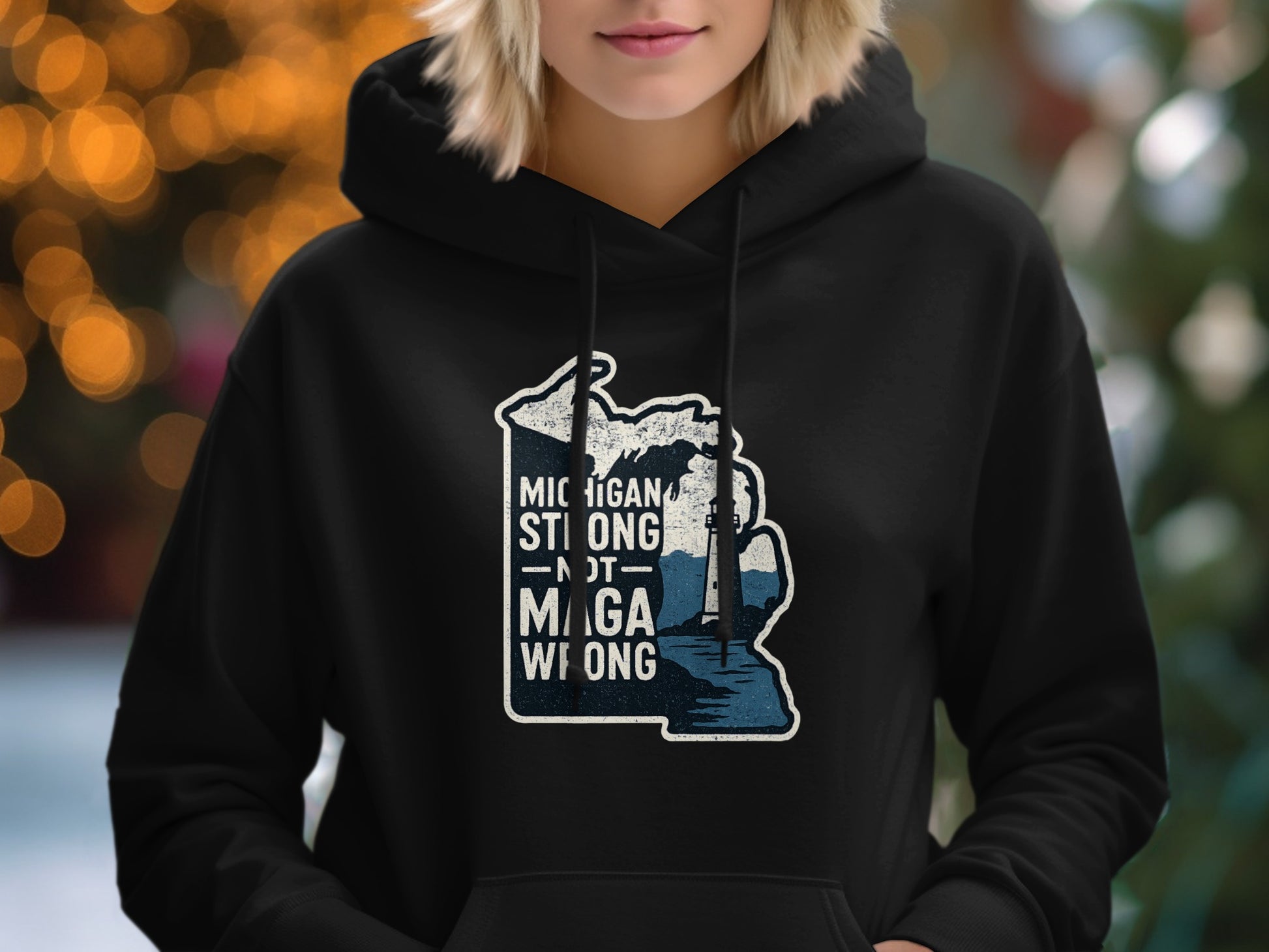 Michigan Strong Not Maga Wrong Hooded Sweatshirt product