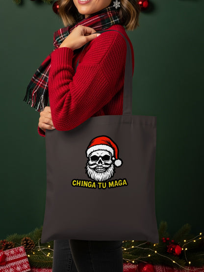 Chinga Tu Maga Skull Santa Holiday Tote Bag