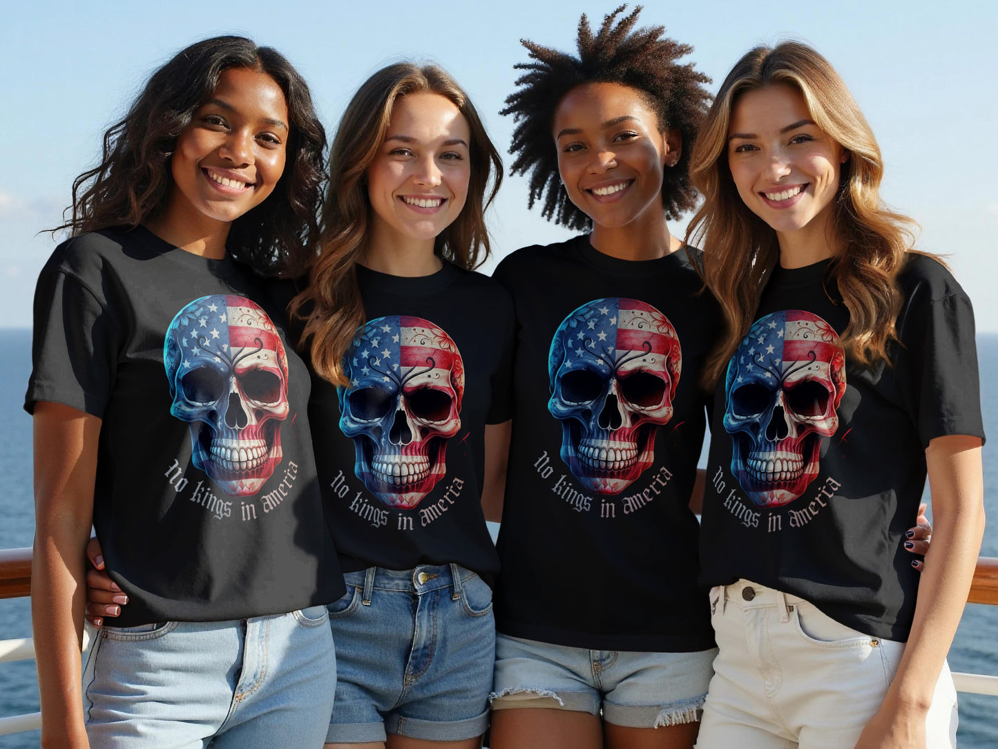 American Flag Skull Design T-shirt No Kings in America product type