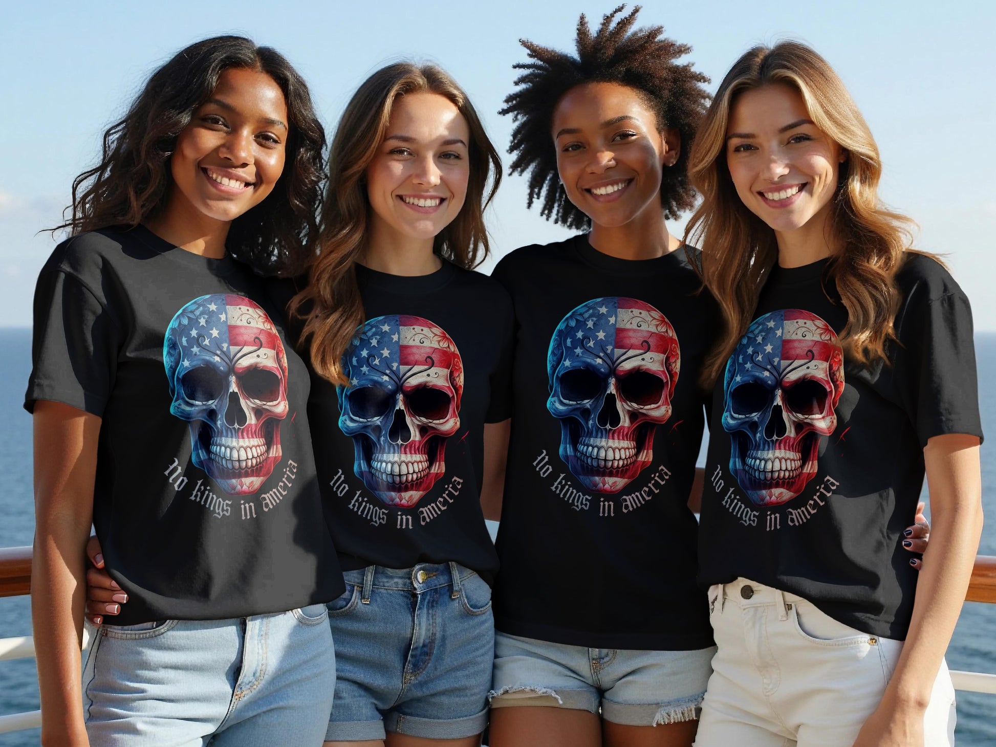 American Flag Skull Design T-shirt No Kings in America product type