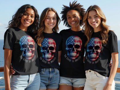 American Flag Skull Design T-shirt No Kings in America product type