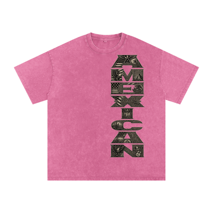 Amexican Pride Subtle FDT Design Snow Washed Oversized Cotton T-Shirt