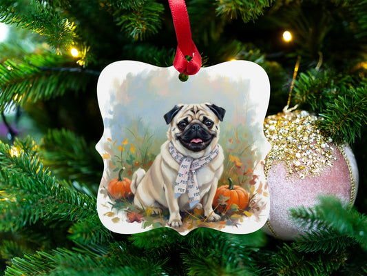 Cute Pug with Fall Background Hanging Ornament