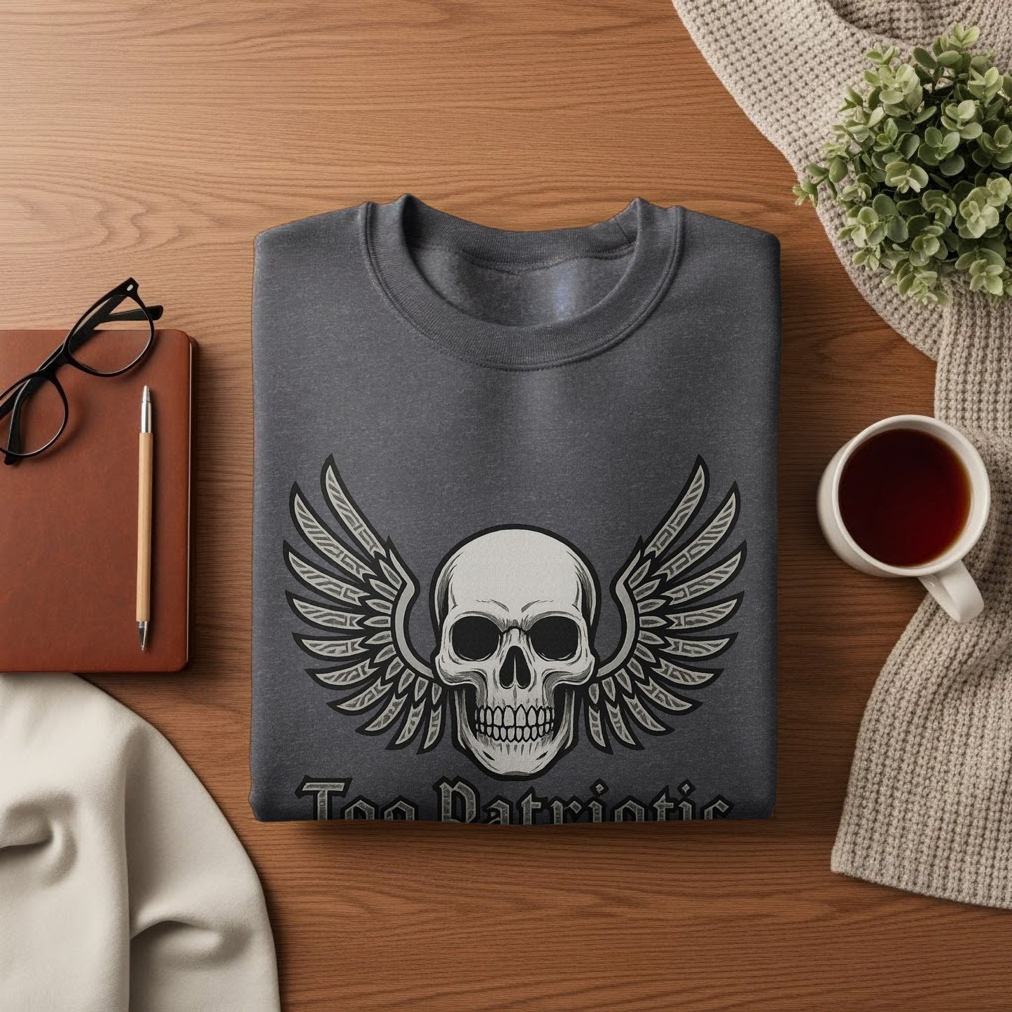 Skull and Wings Graphic Design Patriotic Shirt