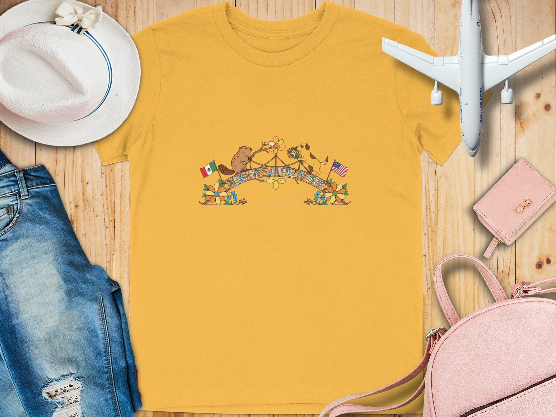 Cute Lion and Dog Graphic Yellow T-shirt Design