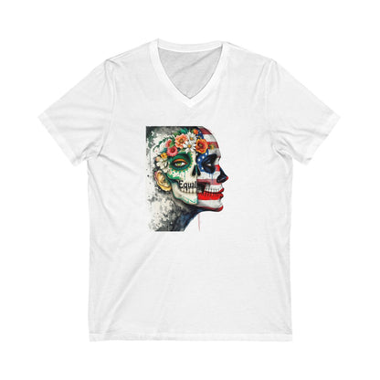V-neck Tee with Colorful Skull and Floral Design product