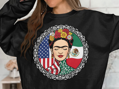 Frida Kahlo Art Sweatshirt Featuring Flags Design