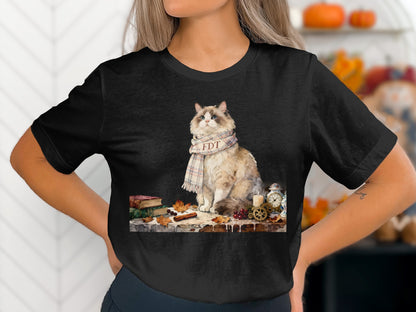 Charming Cat with Scarf and Clock Art Shirt