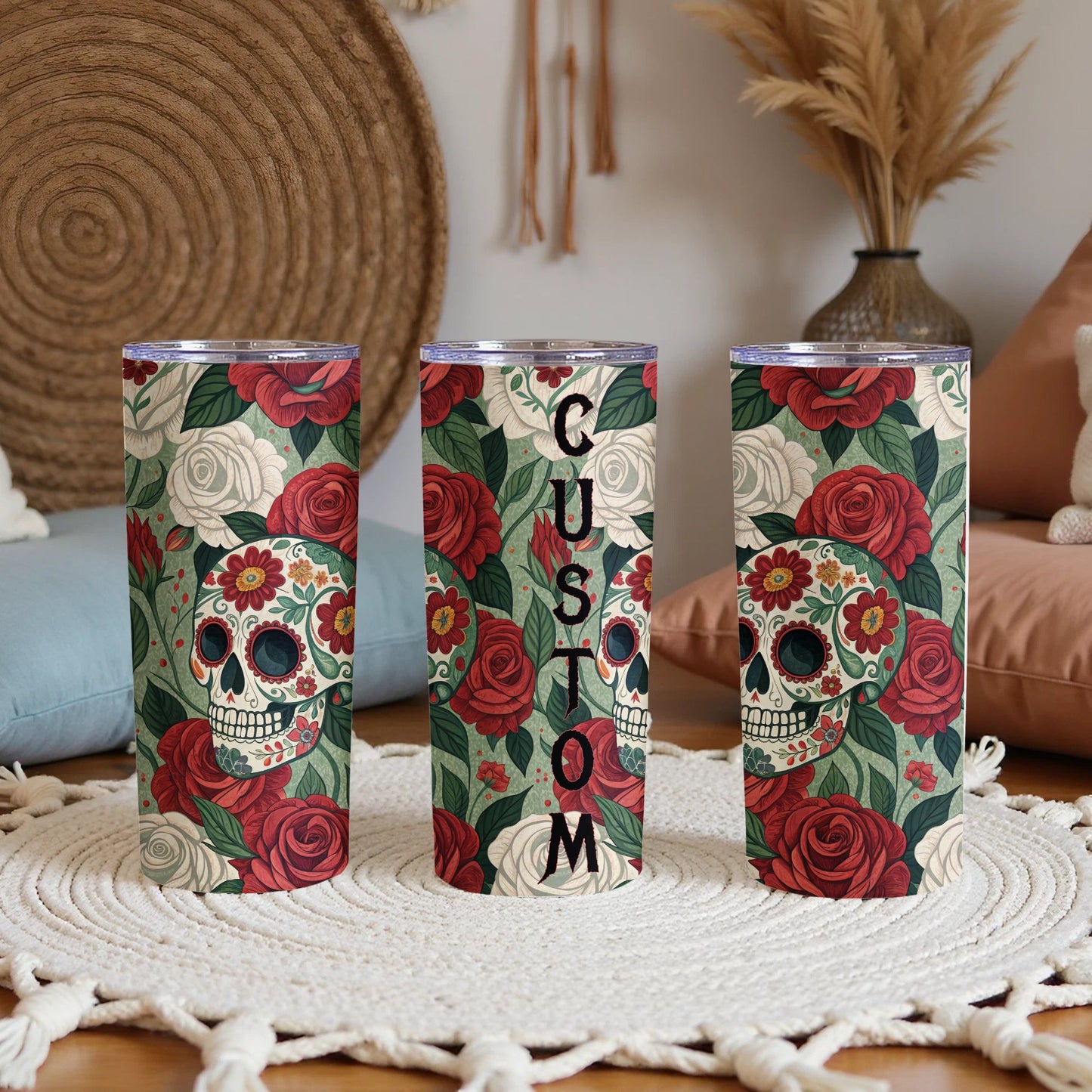 Custom Floral Sugar Skull Tumbler Beautiful Drinkware Product