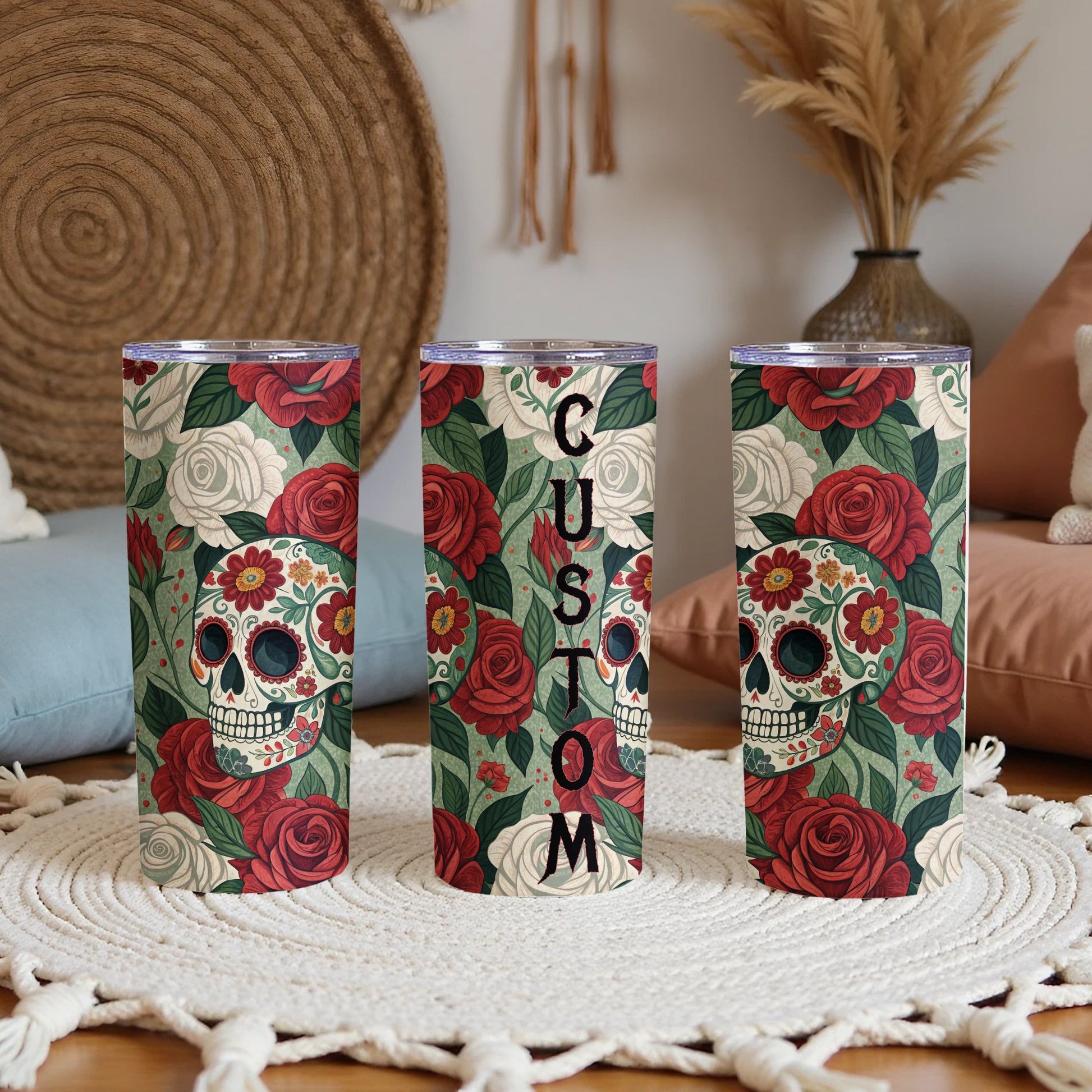 Custom Floral Sugar Skull Tumbler Beautiful Drinkware Product