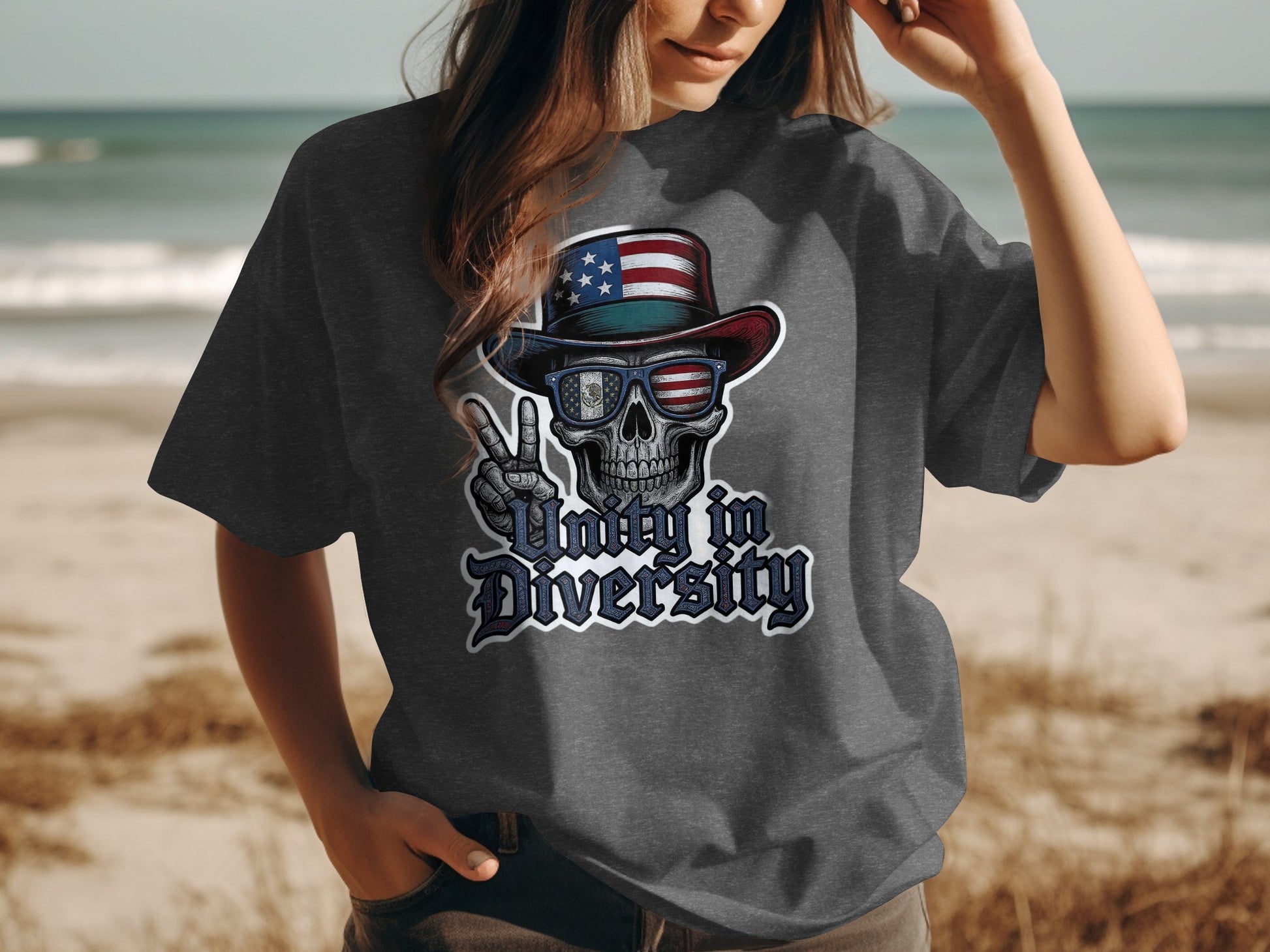 Patriotic Skull Unity in Diversity Graphic Shirt product