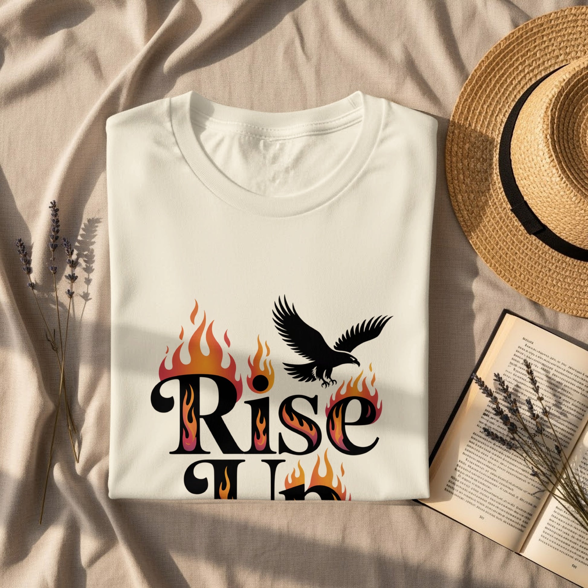 Rise Up Graphic Tee with Flaming Bird Design product type