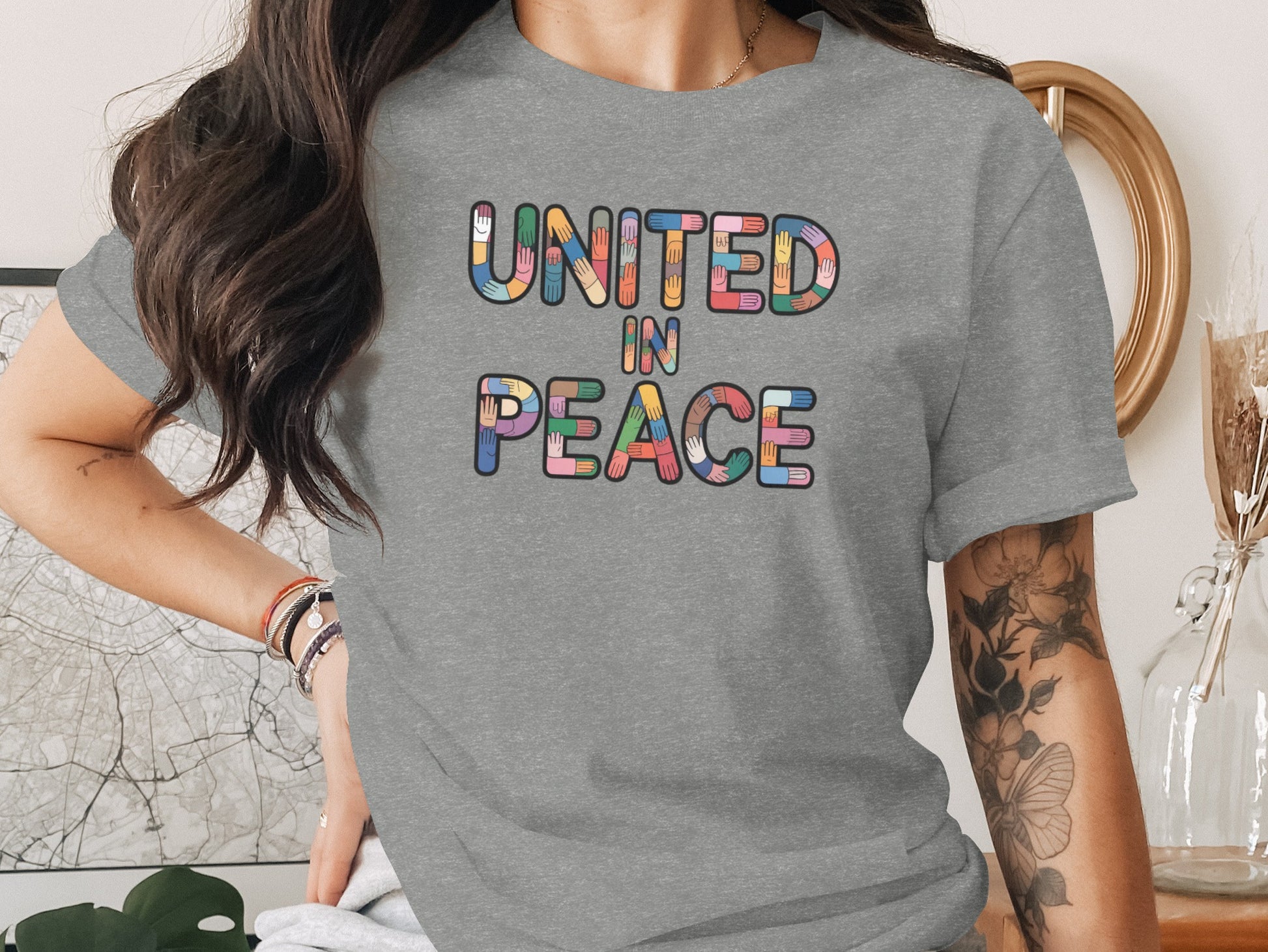 United In Peace Graphic Grey T-Shirt