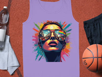 Vibrant reflective sunglasses design tank top product type