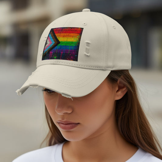 Rainbow Geometric Art Patch on Beige Hat product