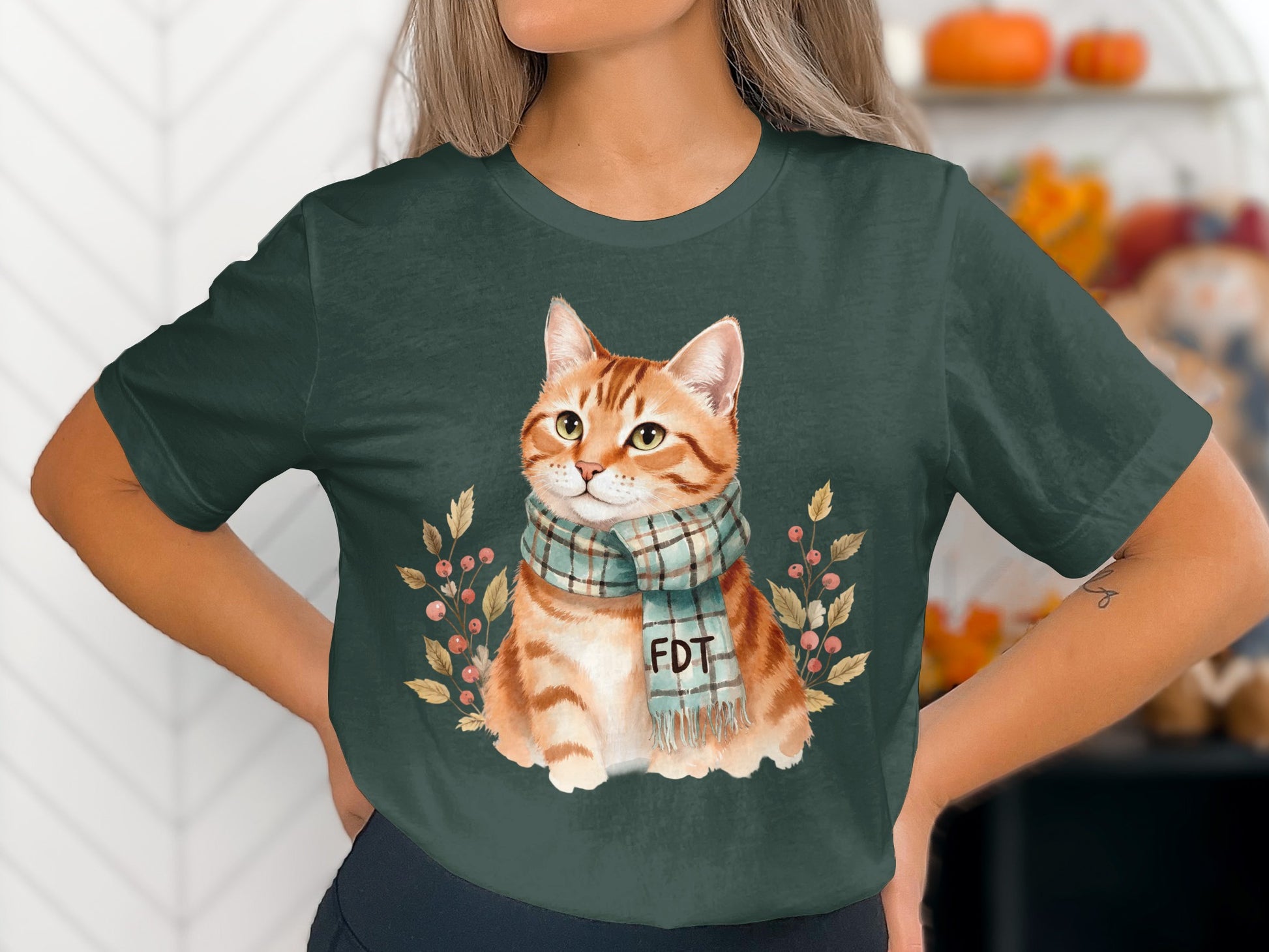 Cute Cat with Scarf Autumn Graphic Tee product