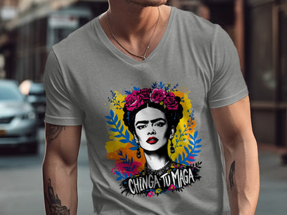 Chinga Tu Maga Design V-neck Shirt for Men