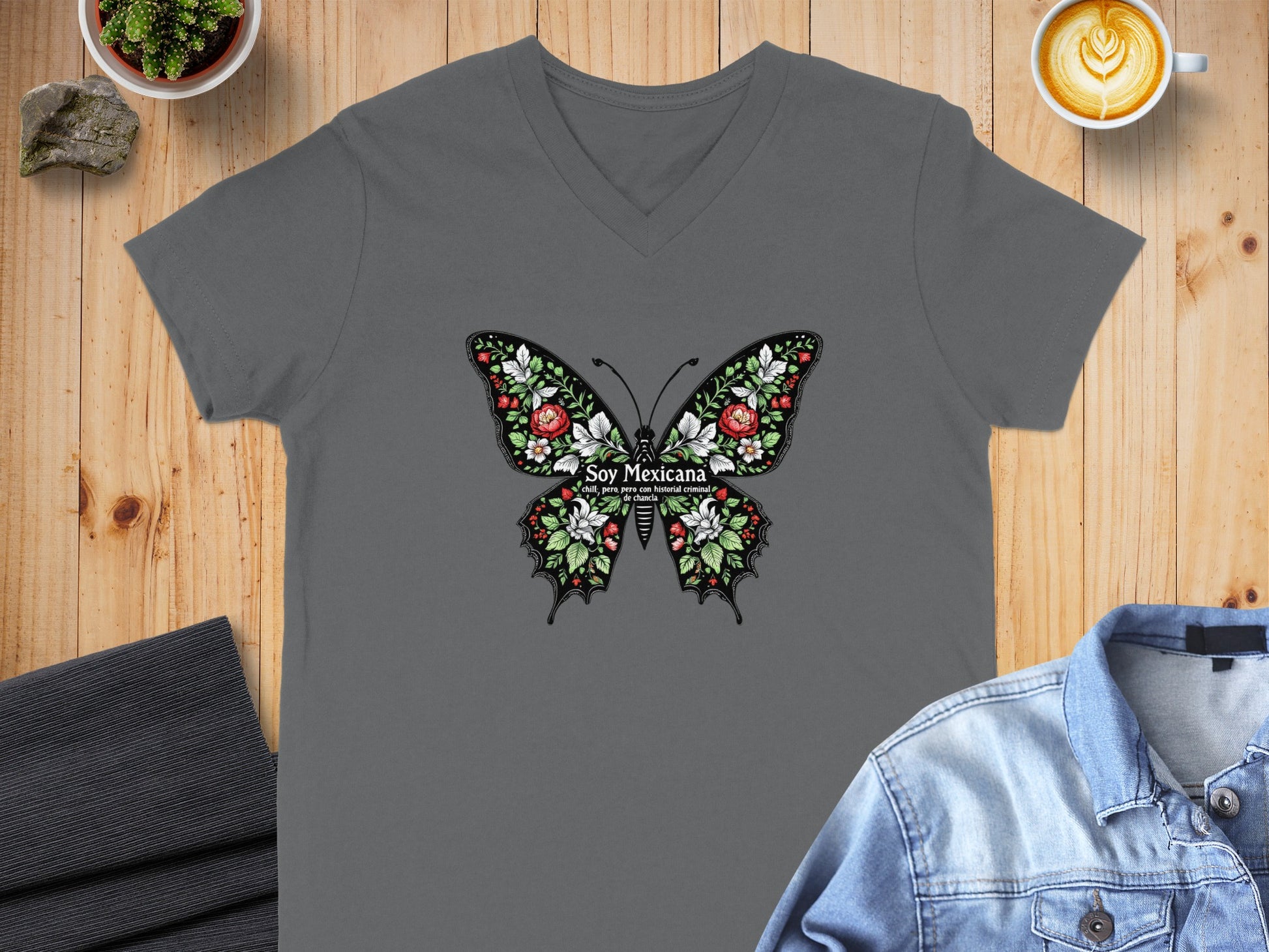 Soy Mexicana Butterfly Printed Graphic V-neck Tee product