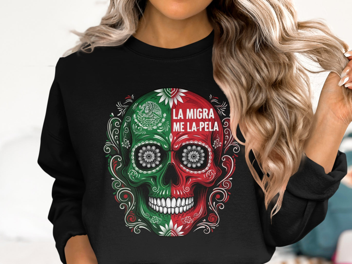 Colorful Skull La Migra Me La-Pela Sweatshirt product