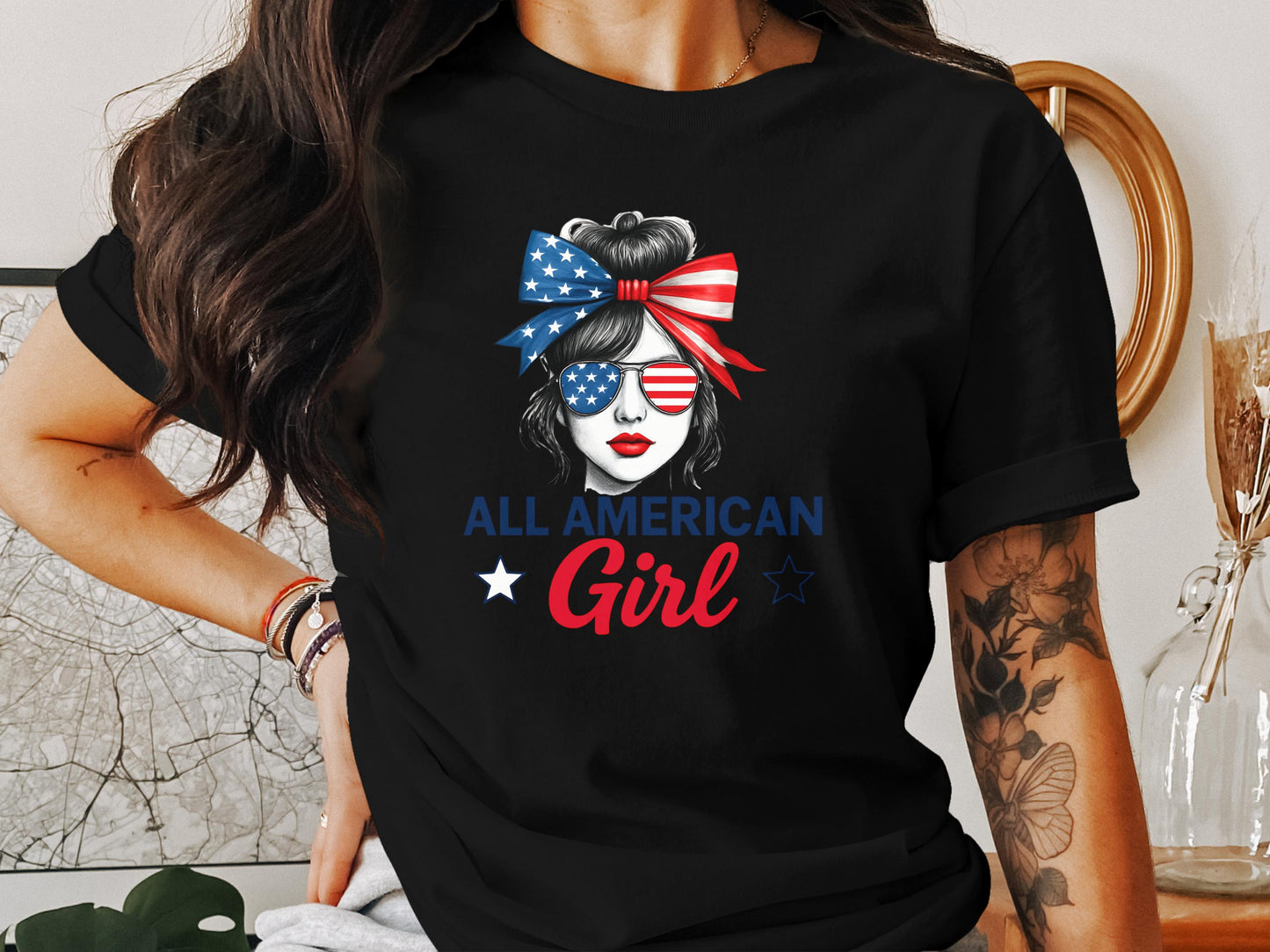 Patriotic All American Girl Graphic Tee Shirt product type