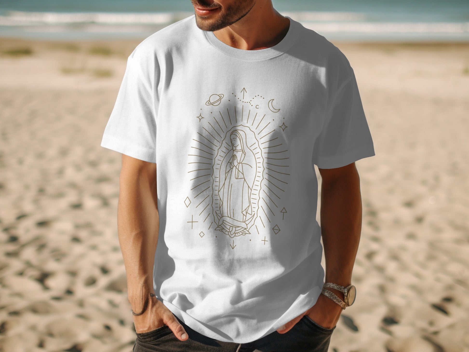 Iconic Virgin Mary with Celestial Symbols T-shirt product