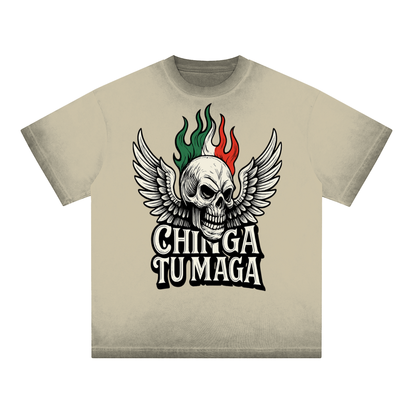Chinga Tu Maga Vintage Reverse Dyed Loose Cotton T-Shirt