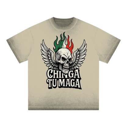 Chinga Tu Maga Vintage Reverse Dyed Loose Cotton T-Shirt