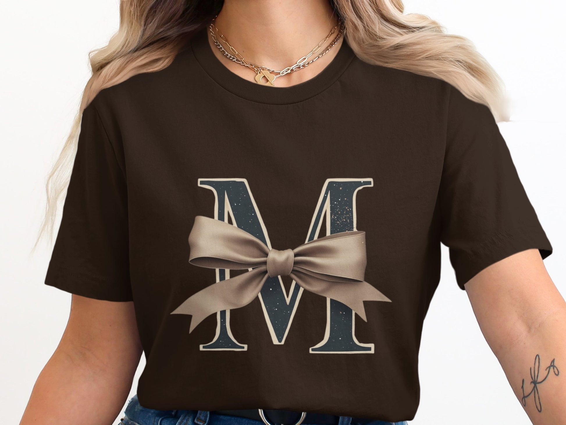 Graphic Tee with M Letter and Bow Design Shirt product