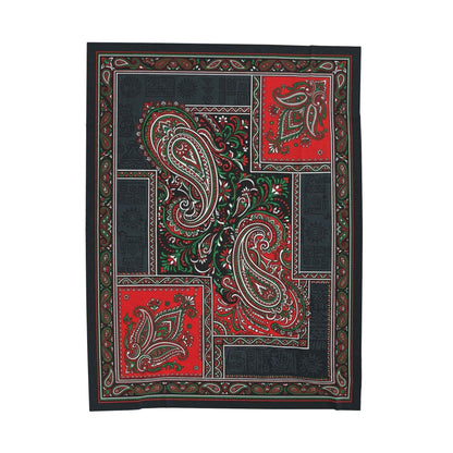 Vibrant Paisley Patchwork Blanket, Bohemian Red Black Green Throw, Intricate Ethnic Design, Artistic Folk Art Print, Unique Cozy Blankets
