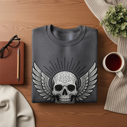 Winged Skull Design Crewneck Pullover Sweater product