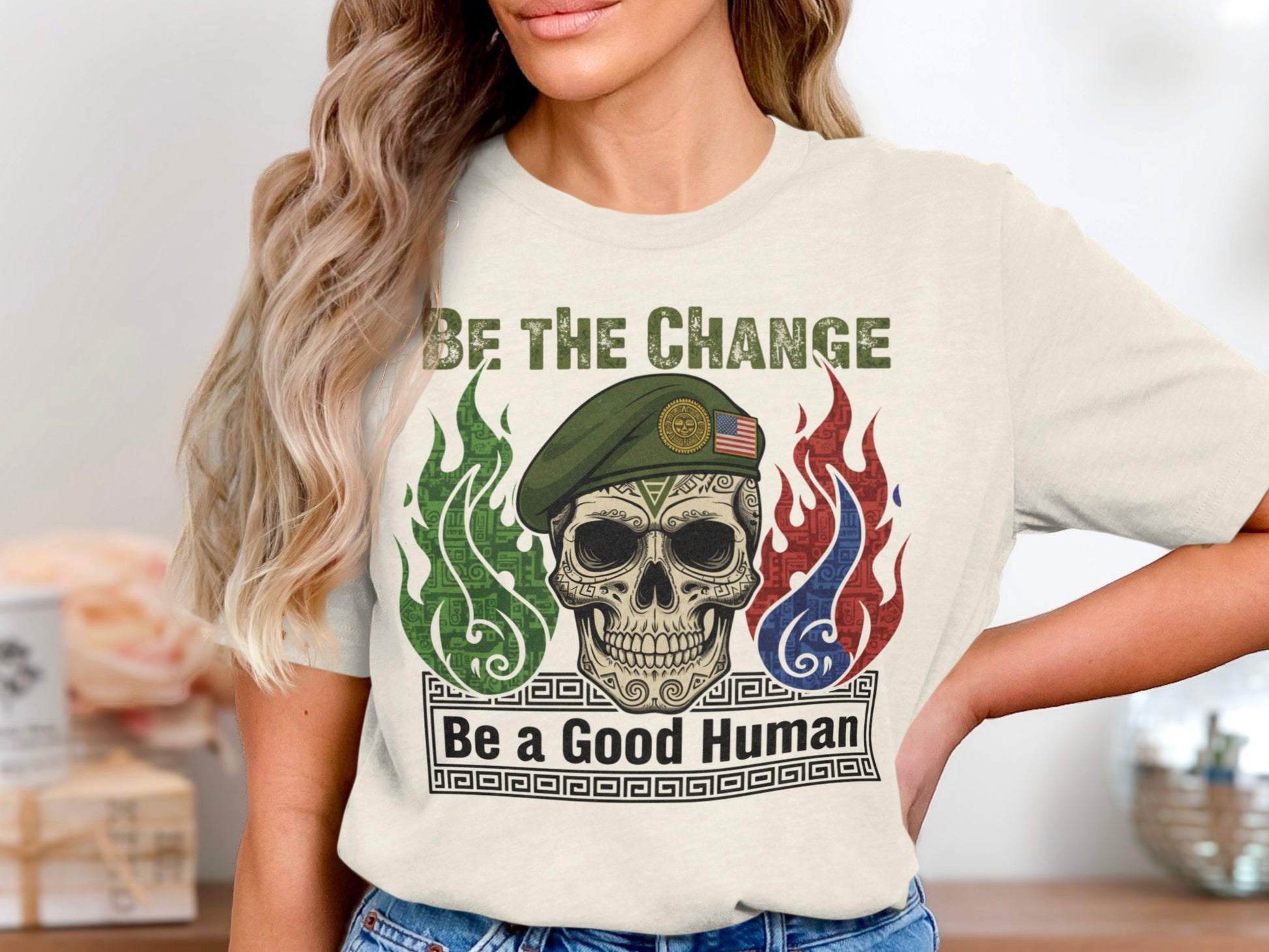 Be the Change Be a Good Human Skull Graphic T-Shirt