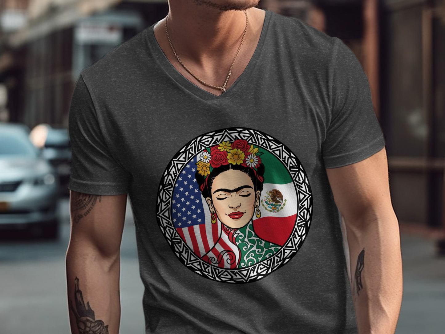 Frida Kahlo Inspired T-shirt with Dual Flags Design